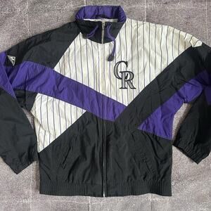Men's Vintage 90s Apex One Colorado Rockies Black Purple Windbreaker Jacket Sz M